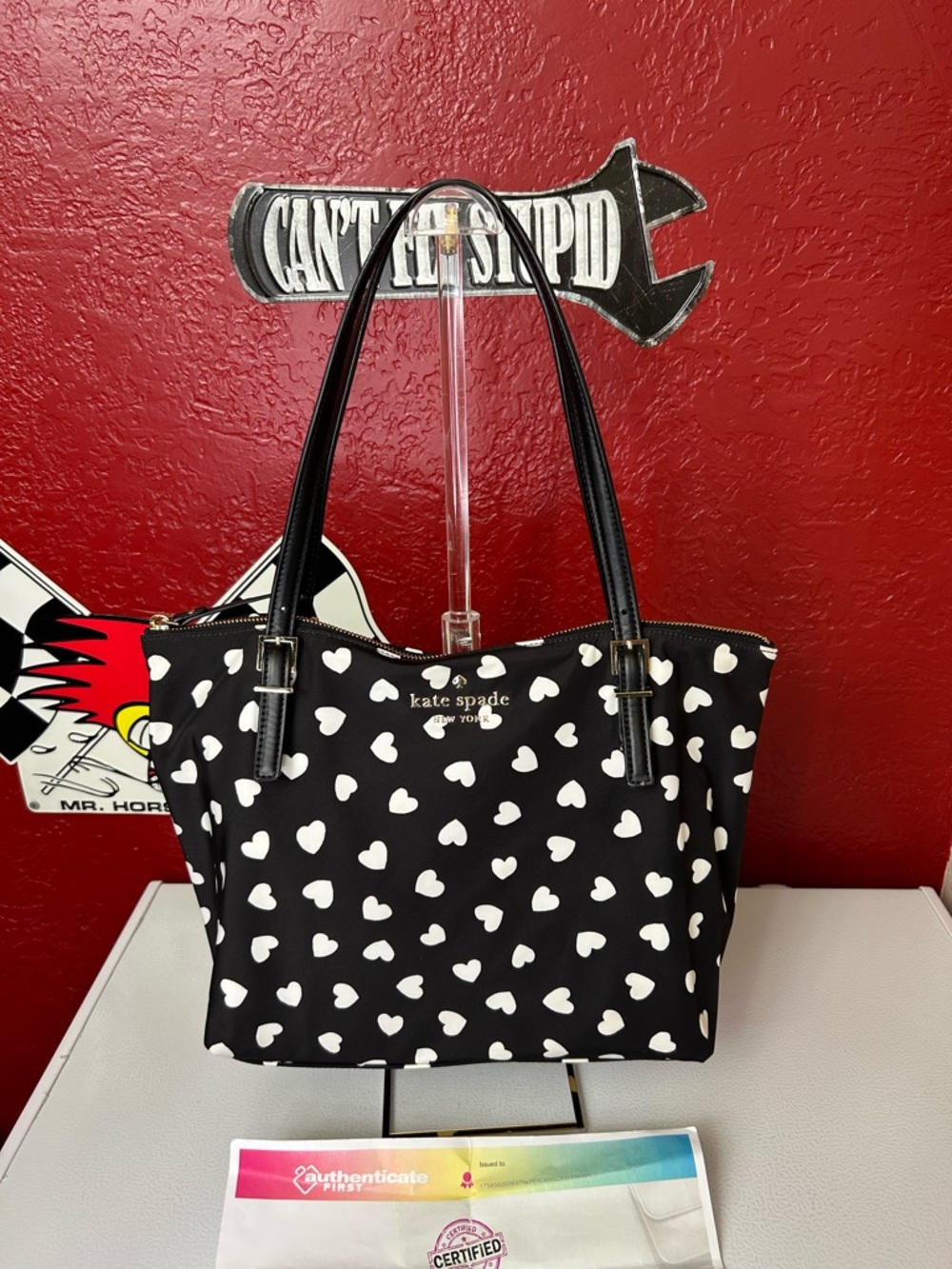 kate spade Black and White Heart-Print Tote - Picture 1 of 10